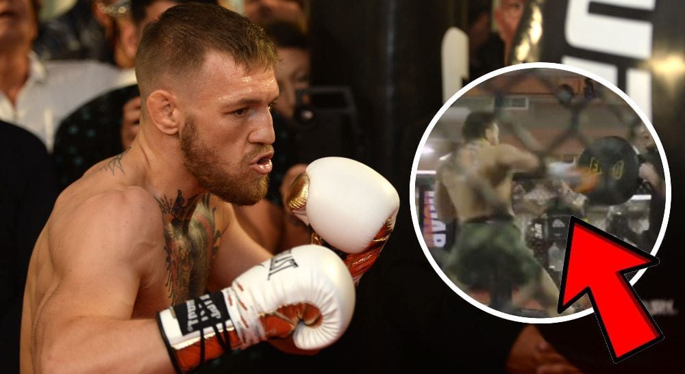 Conor McGregor shows impressive power, SMASHES pads at the UFC PI